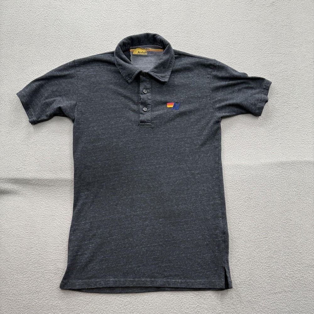 Aviator Nation Polo Shirt Mens XS Heather Gray Logo Made In USA Cotton Blend